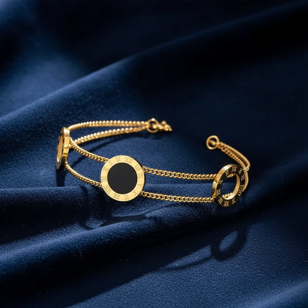 Golden Plated Roman Numerals Bracelet – Engraved Stainless Steel Bangle