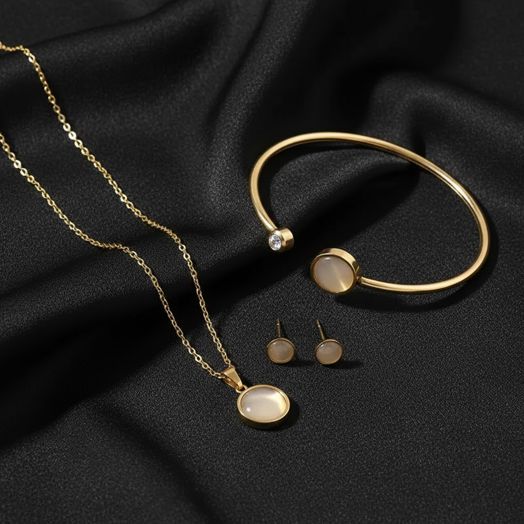 Stainless Steel Jewelry Set – Three-piece Necklace, Bracelet & Earrings