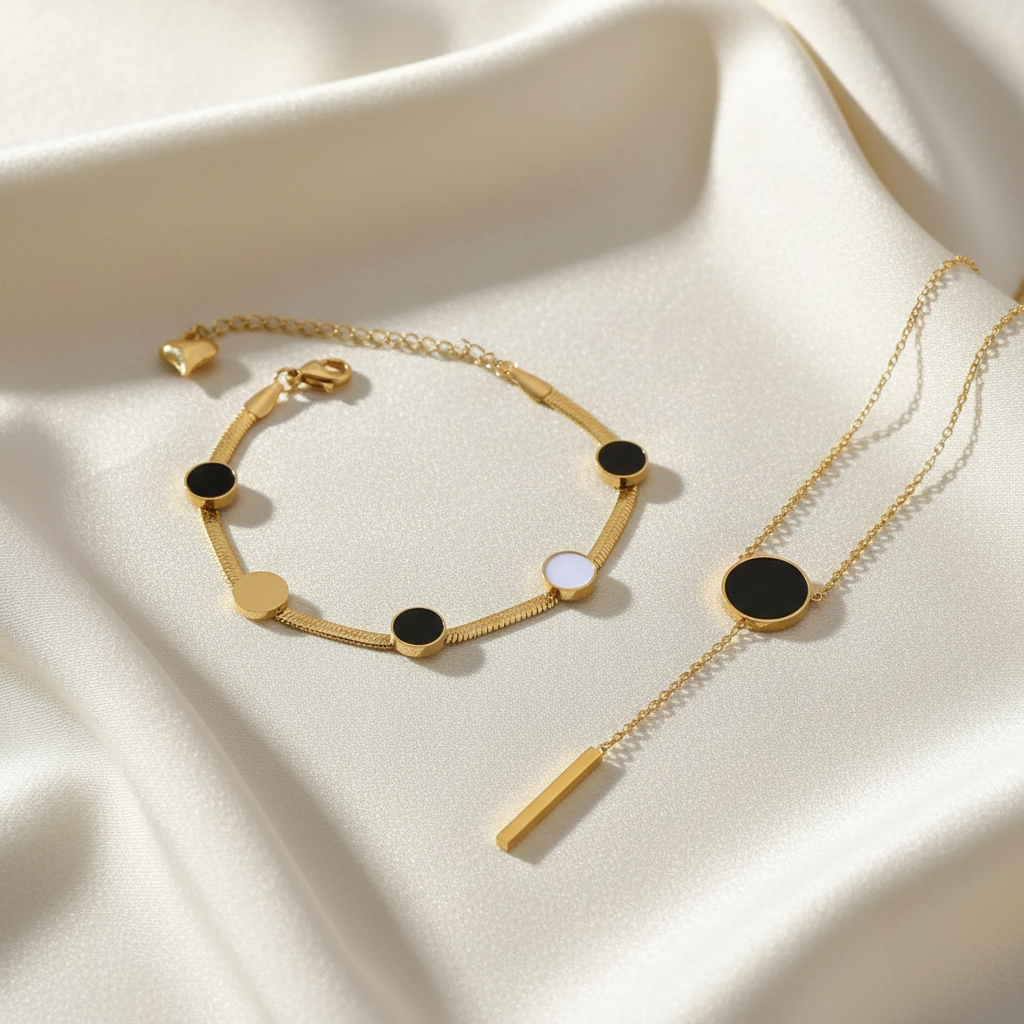 Gold Plated Bracelet & Necklace Jewelry Set – Elegant Everyday Wear