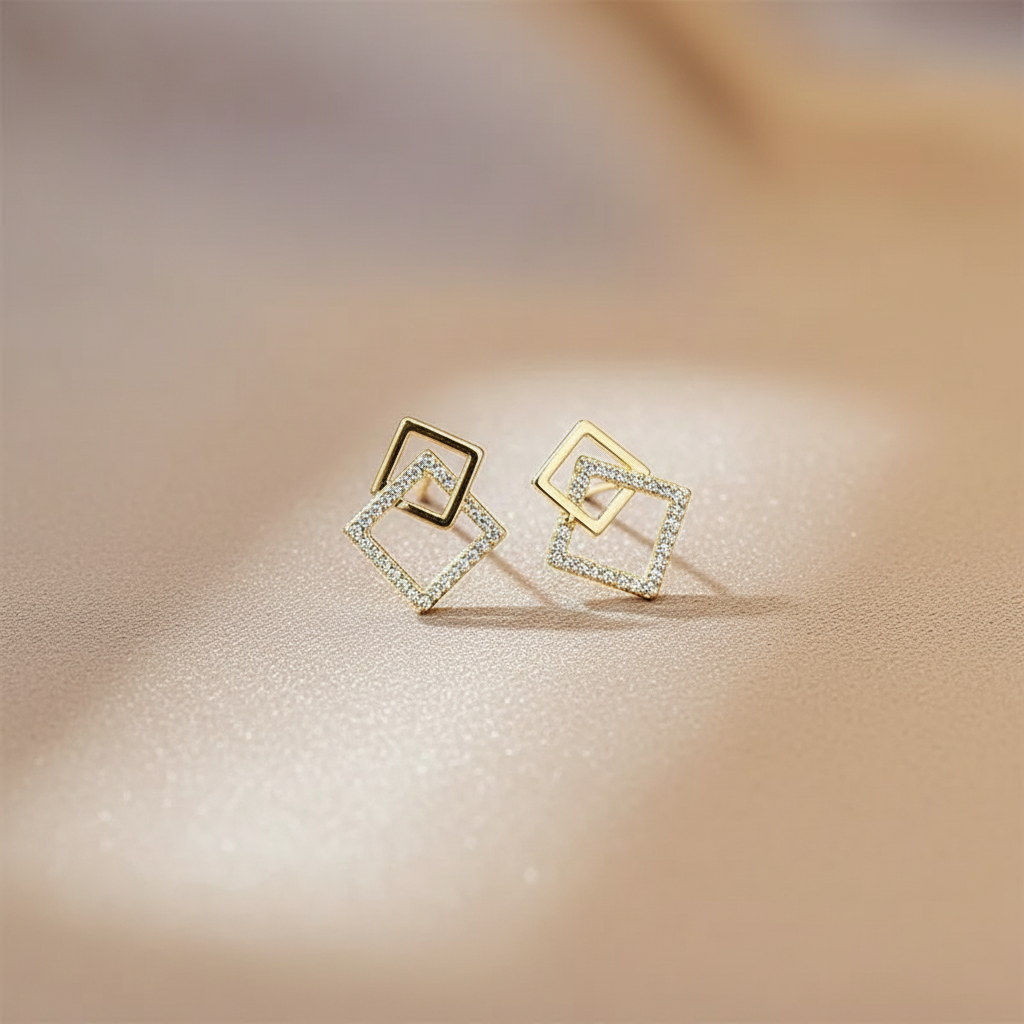Geometric Square Stud Earrings – Modern Minimalist Jewelry