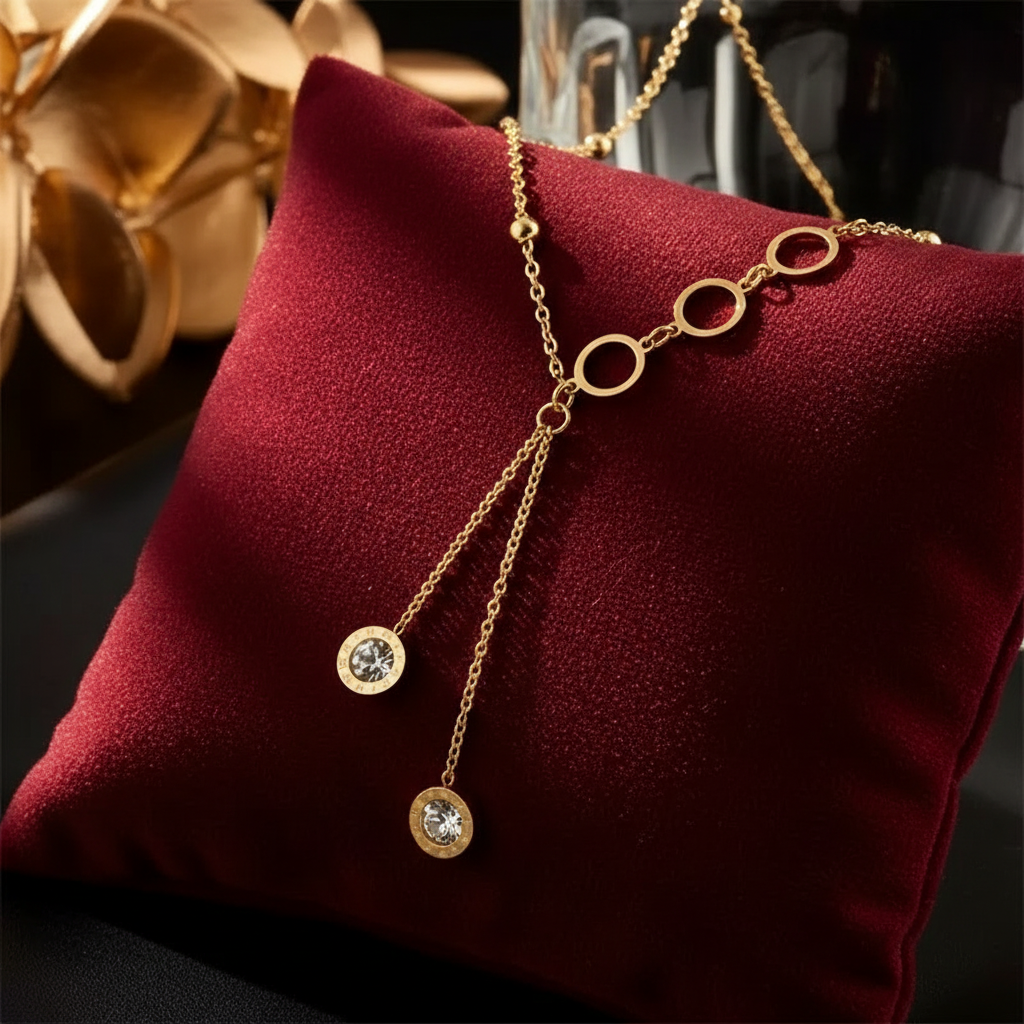 Golden Stainless Steel Circle Pendant Necklace - Elegant & Durable