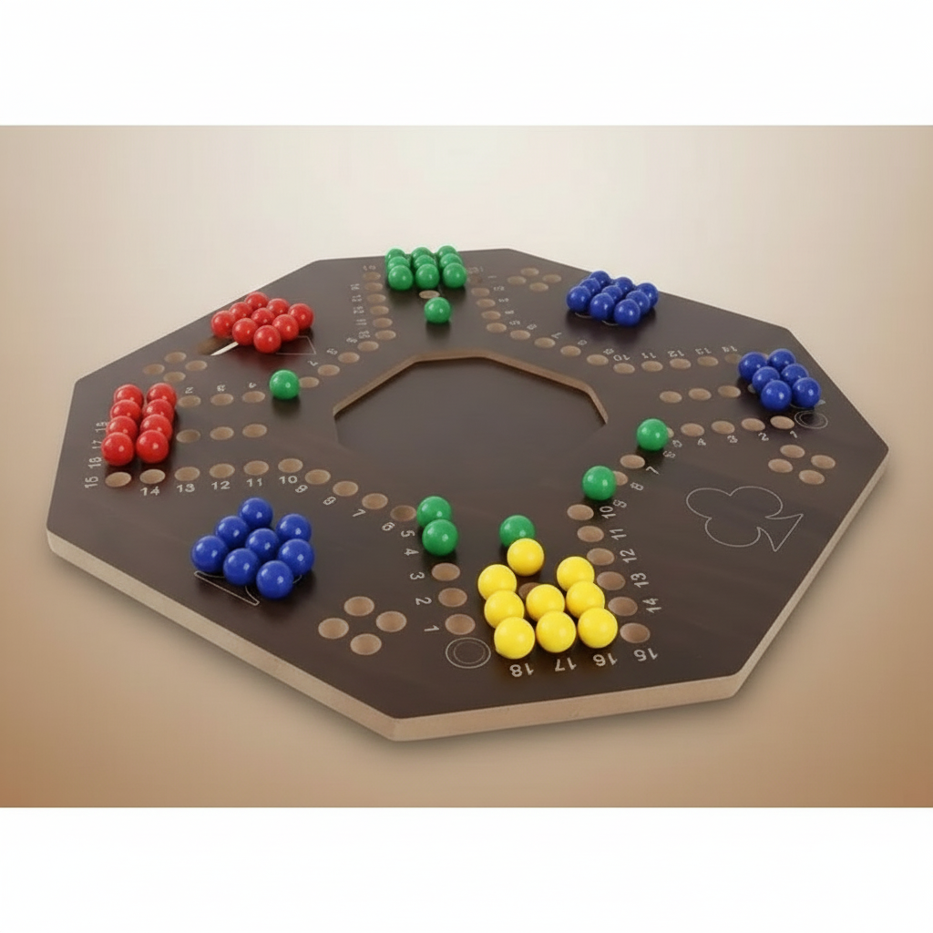 Walnut Jackaroo Board Game - 4 Players - Strategic Wooden Marble & Card Game