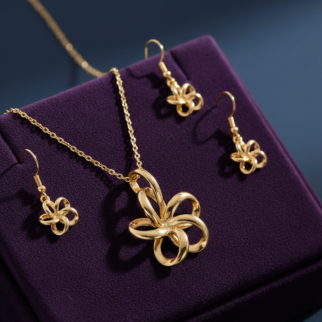 Elegant Twisted Flower Jewelry Set – Dainty Pendant & Earrings